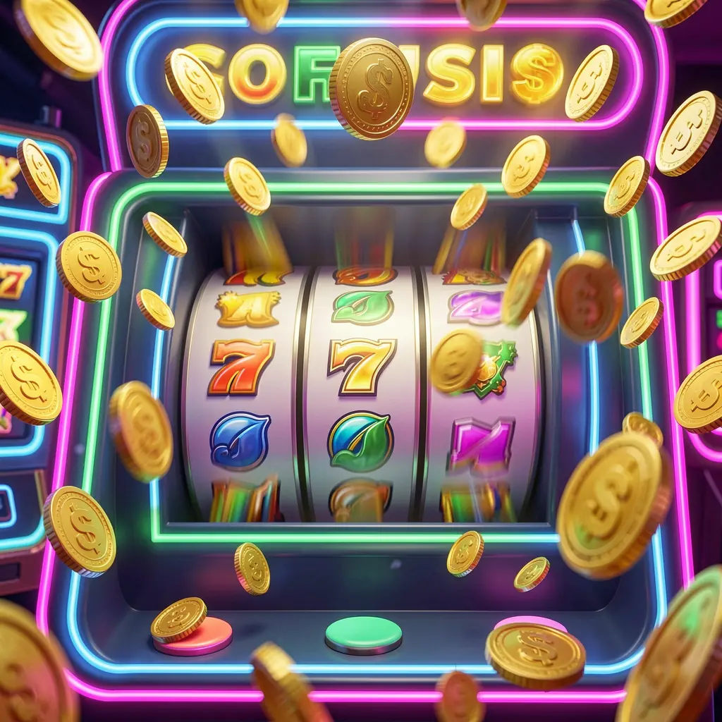 3SBD free spins casino image featuring slot machine reels spinning with golden coins flying everywhere and colorful neon lights creating an exciting jackpot mood in a premium 3D illustration
