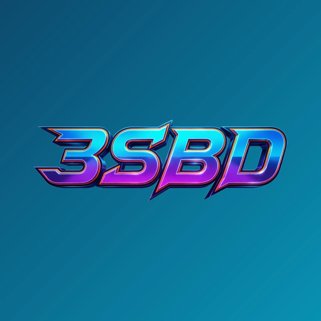 3SBD bold gaming logo with strong 3D lettering in energetic colors, modern esports-inspired horizontal rectangular wordmark on transparent background